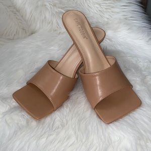 Nude Square Toe Slides with Heel